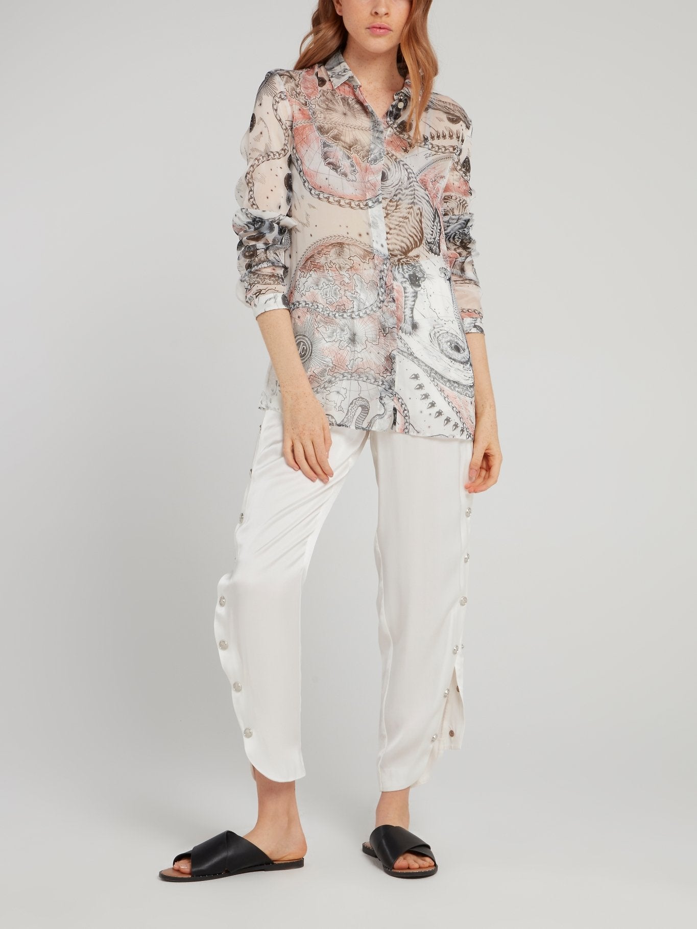 Map Print Chiffon Blouse