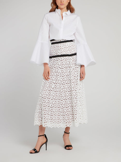 White Perforated Midi Skirt