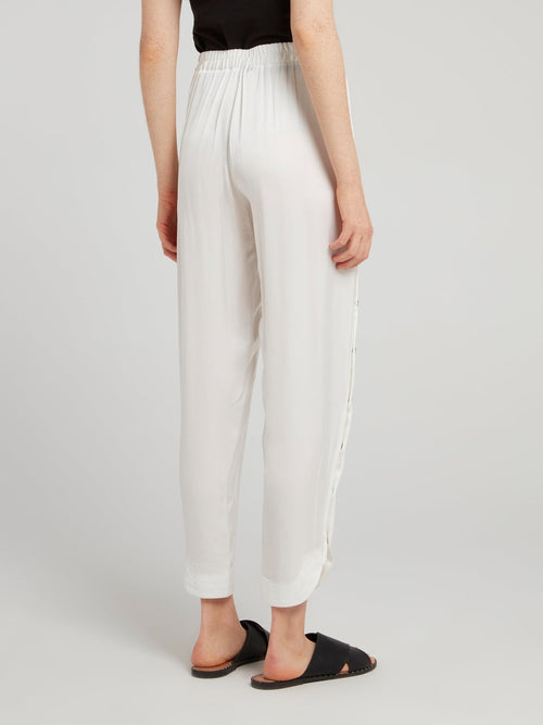 White Side Button Tapered Pants