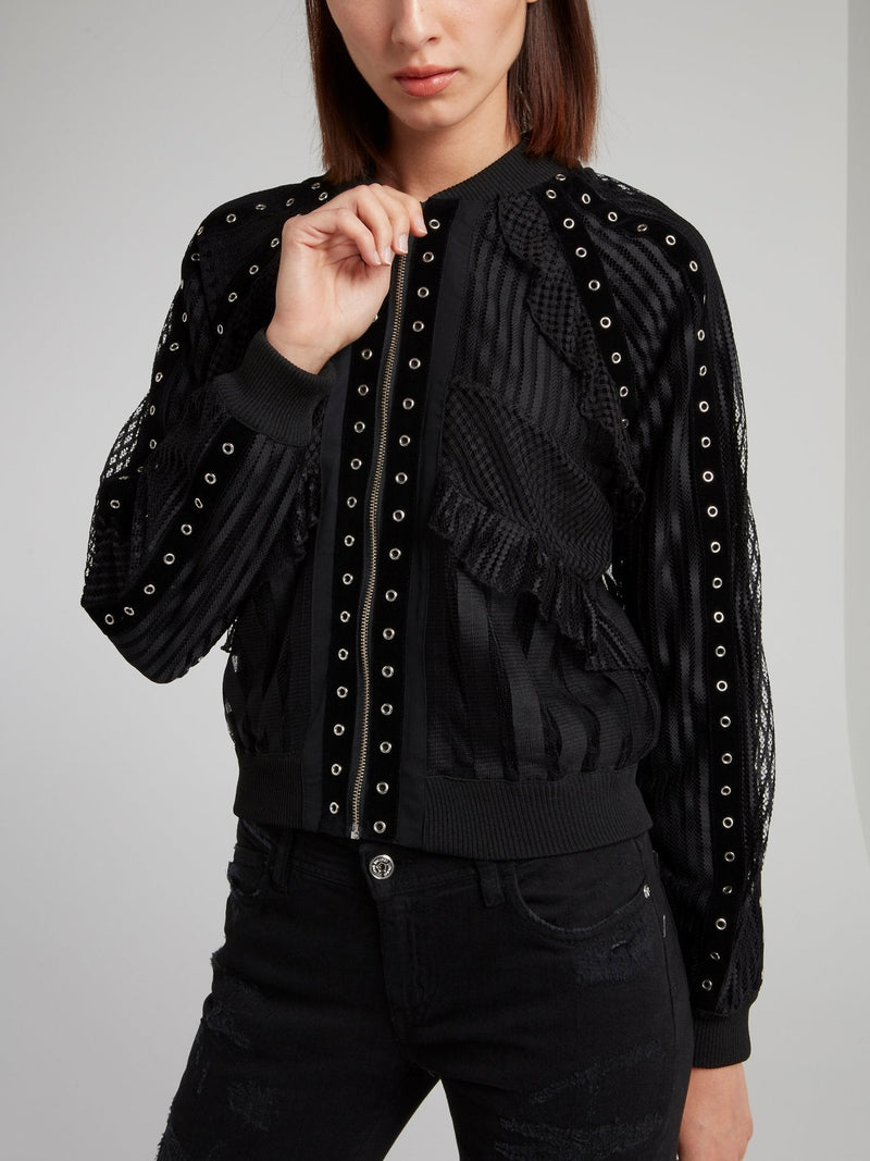 Black Ring Embellished Sports Jacket