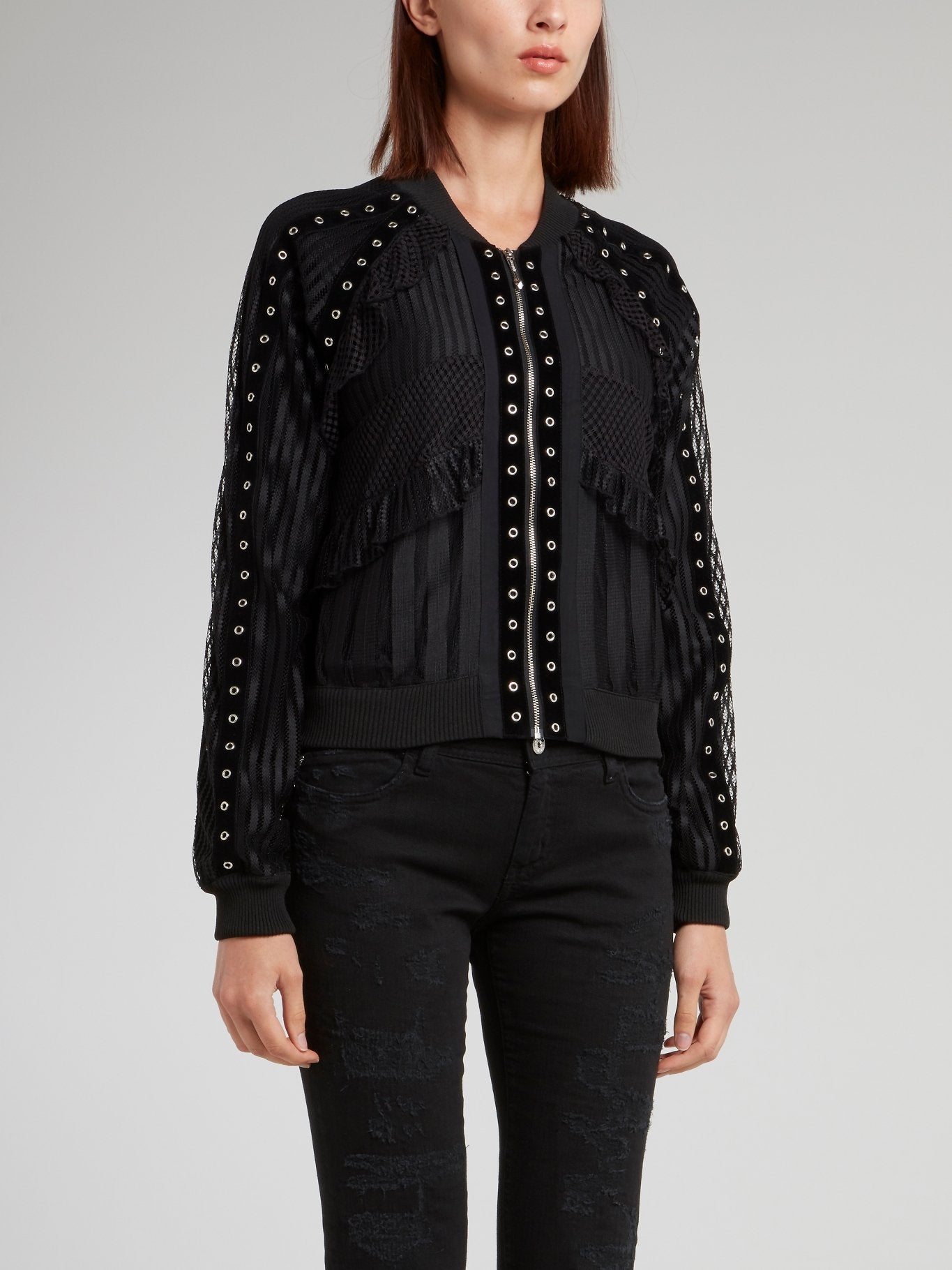 Black Ring Embellished Sports Jacket