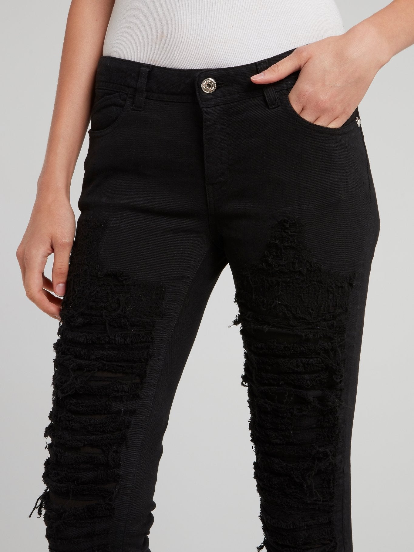 Black Tattered Skinny Trousers