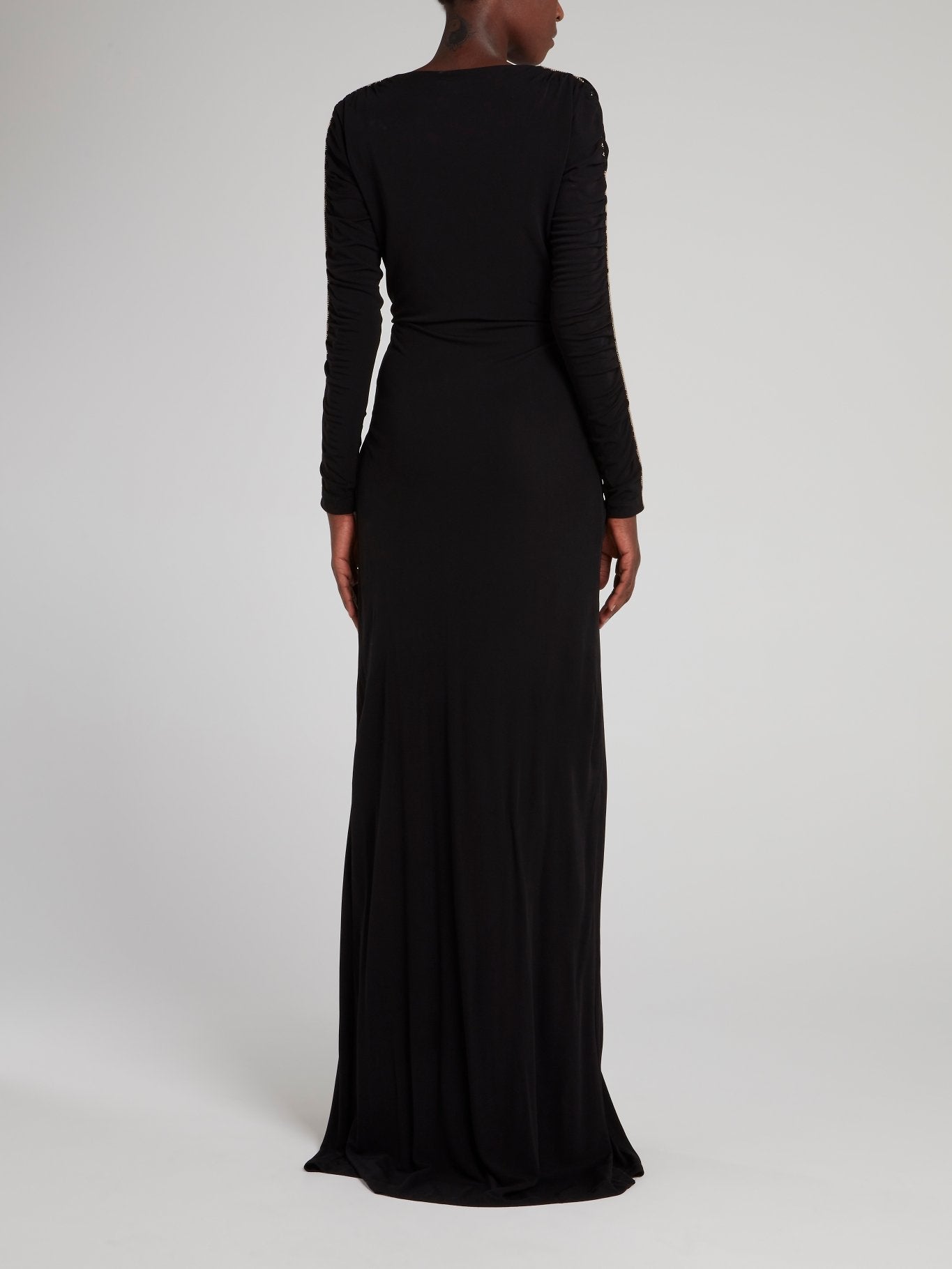 Black Ruched Sleeve Maxi Dress