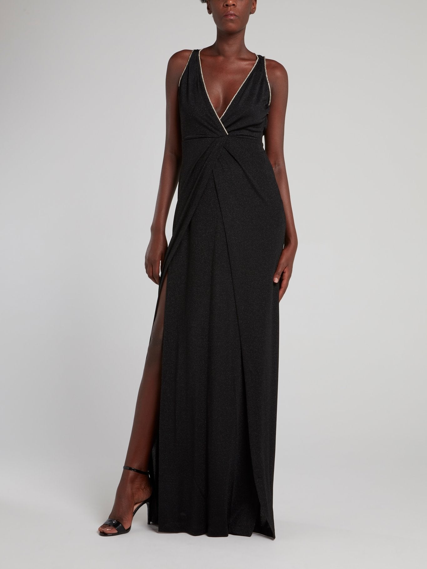 Black Glitter Slit Maxi Dress