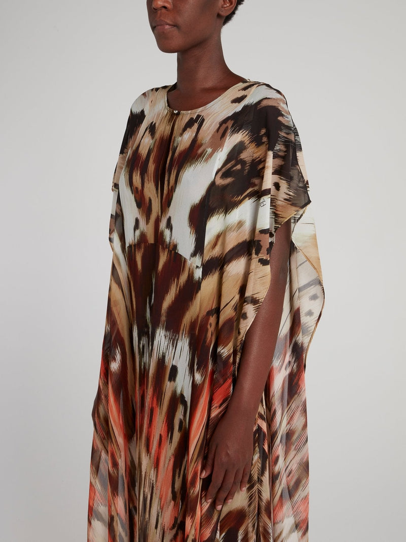 Brown Patterned Flounce Dress