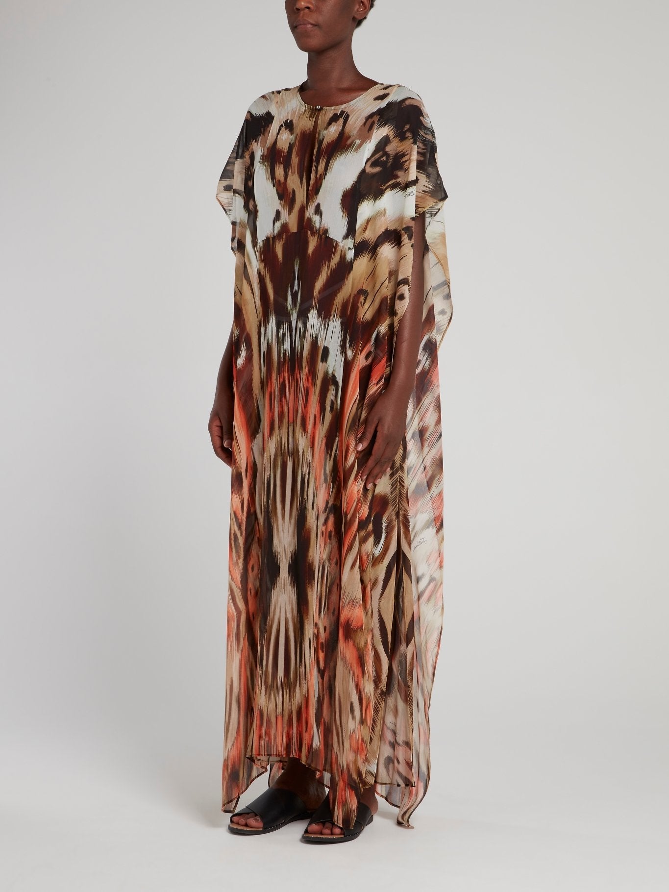 Brown Patterned Flounce Dress