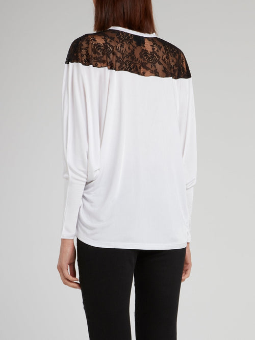 White Lace Panel Keyhole Top