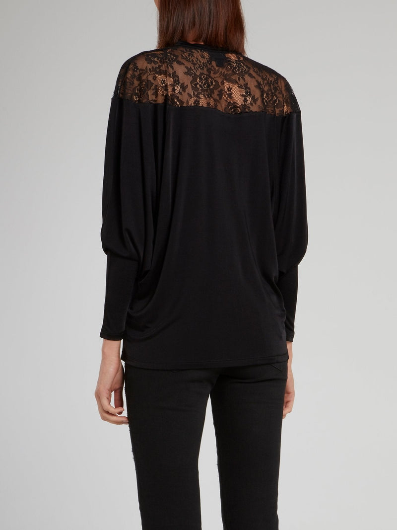 Black Lace Panel Keyhole Top