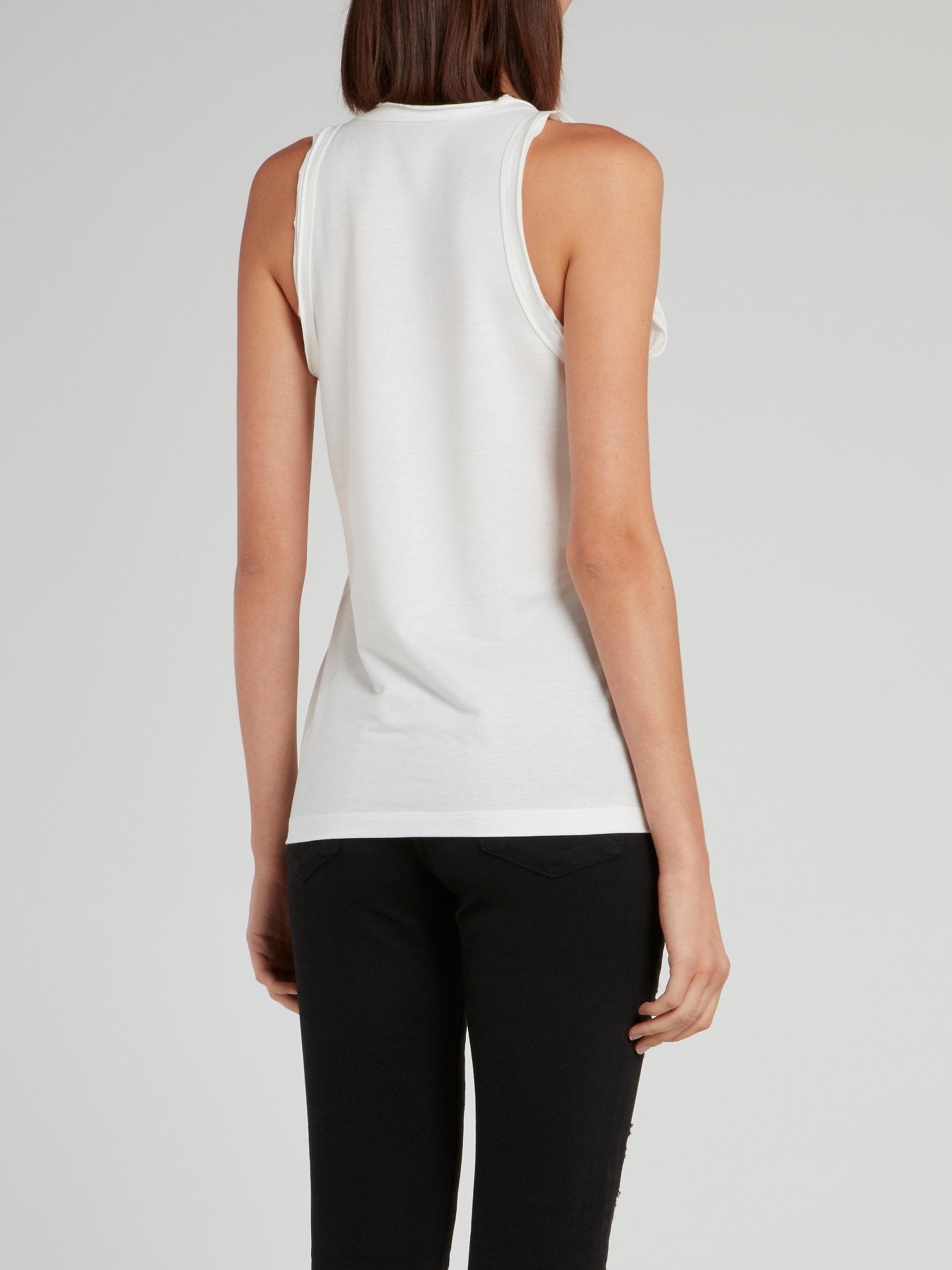 White Foil Print Tank Top