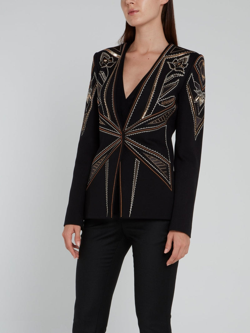 Black Embellished Geometric Blazer