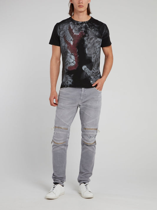 Black Charcoal Print T-Shirt