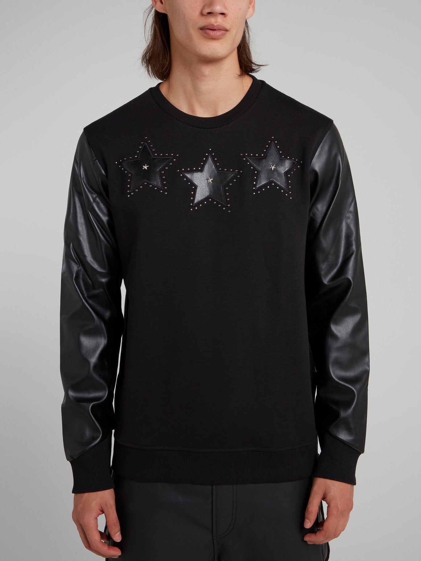 Black Leather Panel Sweatshirt