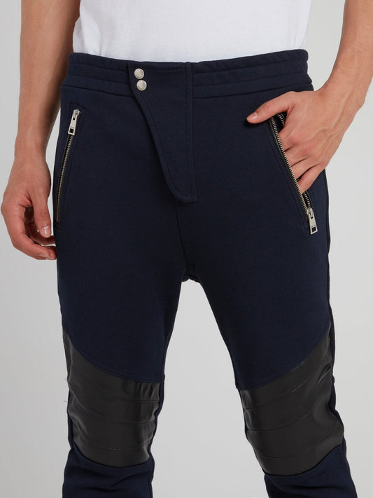 Navy Leather Knee Patch Trousers