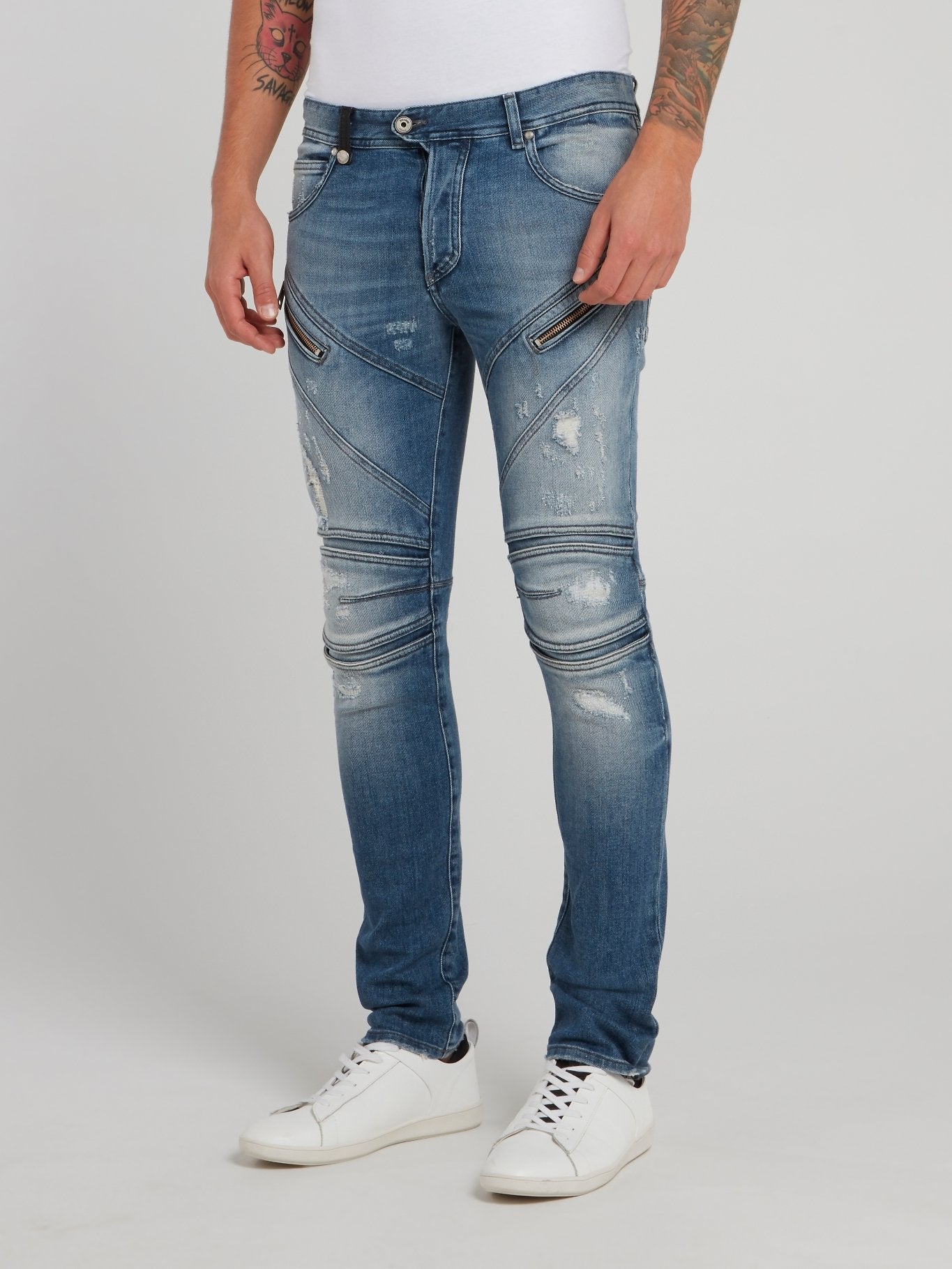 Blue Distressed Denim Trousers