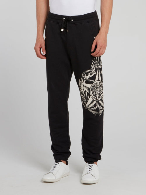 Black Printed Drawstring Trousers