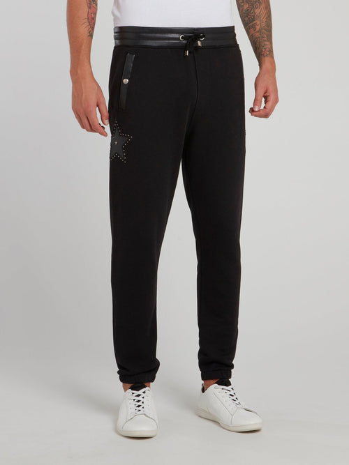 Black Leather Panel Track Trousers