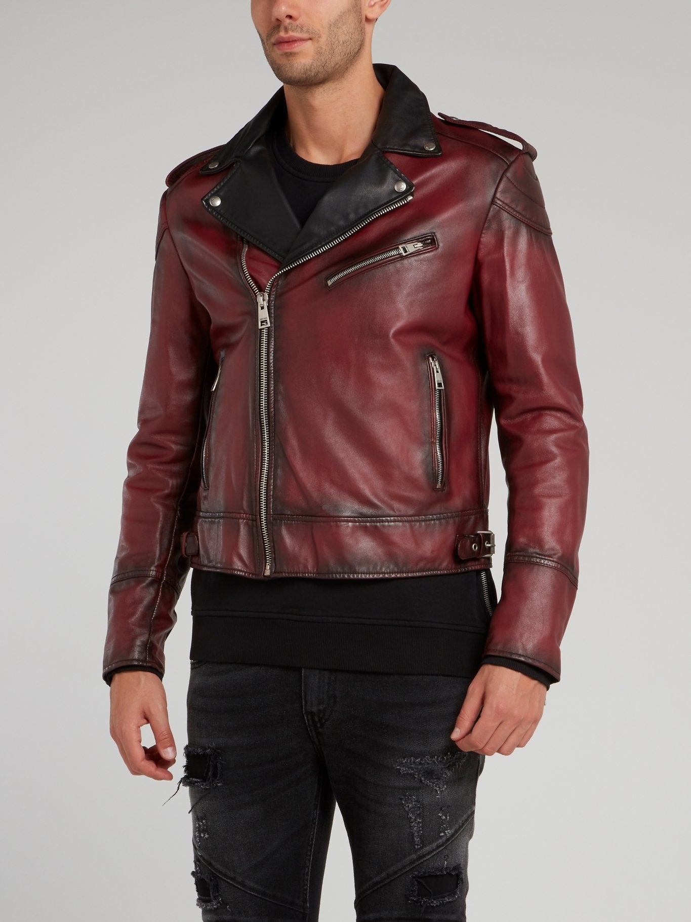 Rustic Burgundy Biker Jacket