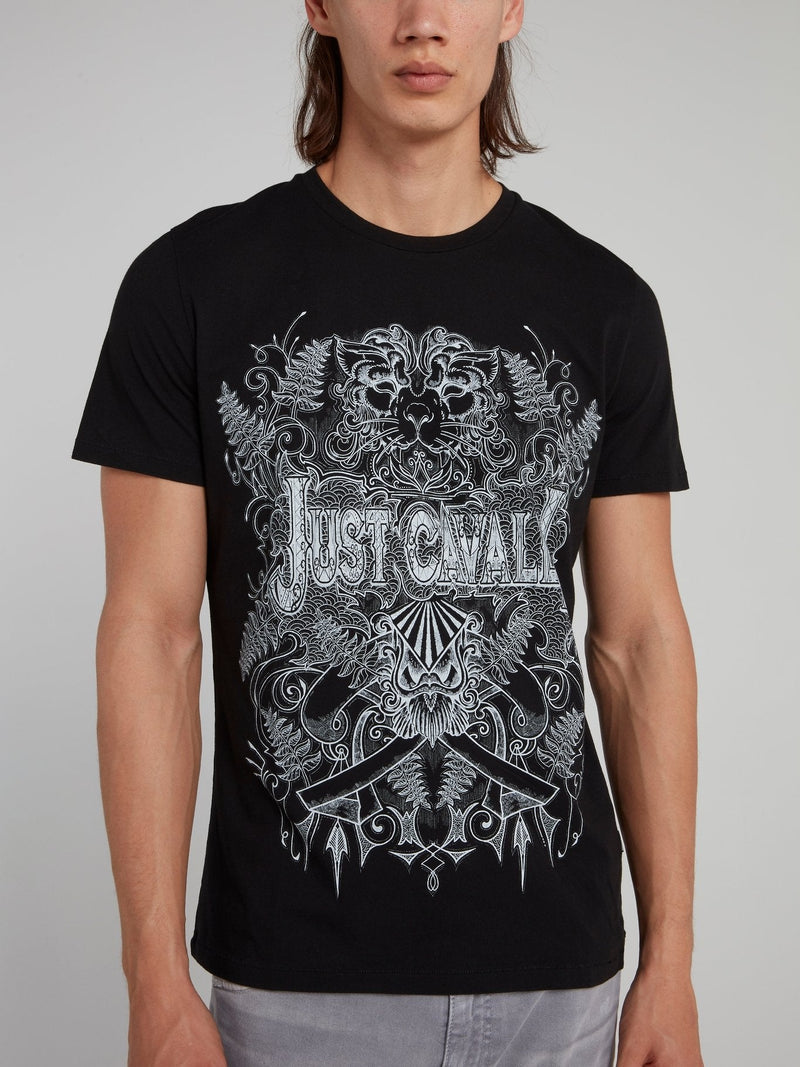 Black Sketch Print Logo Shirt