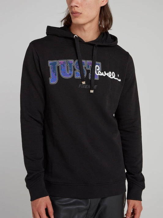 Black Drawstring Logo Hoodie