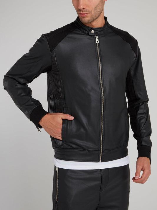 Black Leather Sweat Jacket