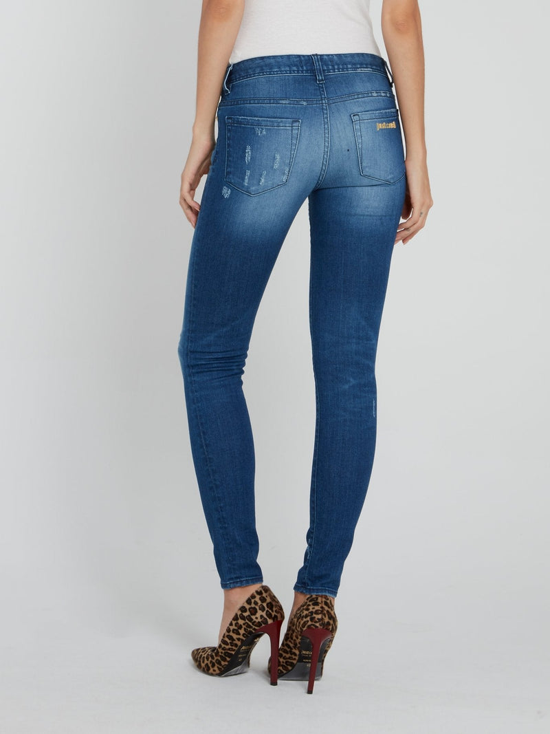 Blue Ring Embellished Denim Pants