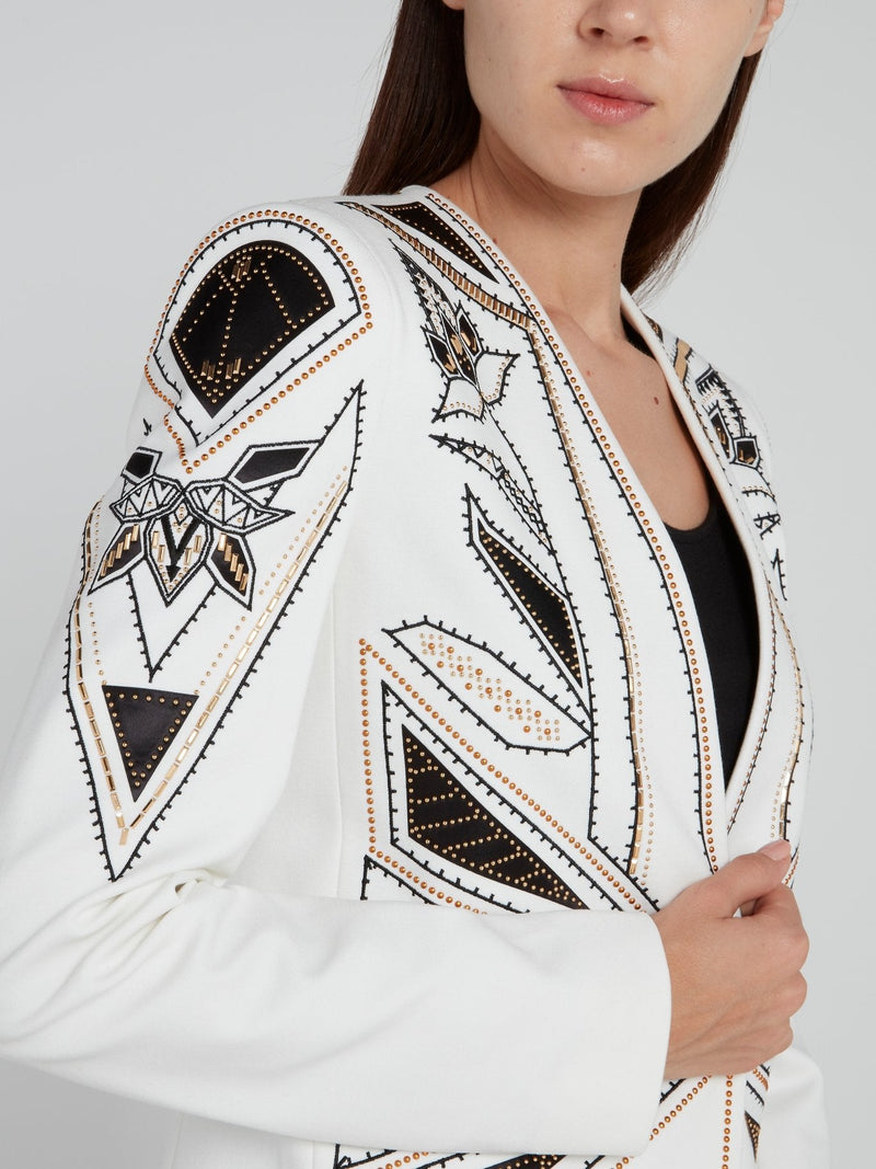 White Embellished Geometric Blazer