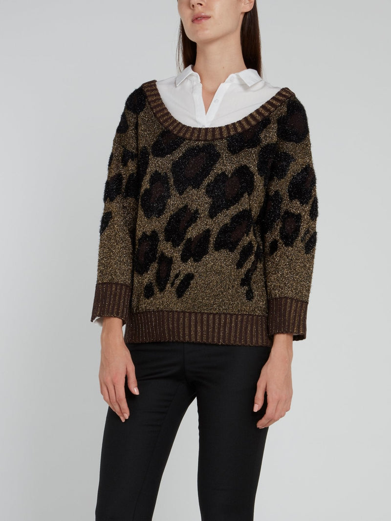 Gold Glitter Fabric Leopard Pullover