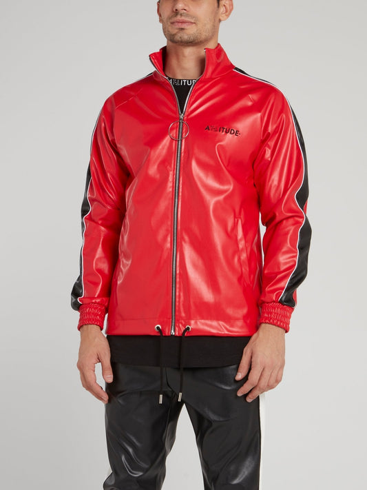 Red High Neck Leather Jacket