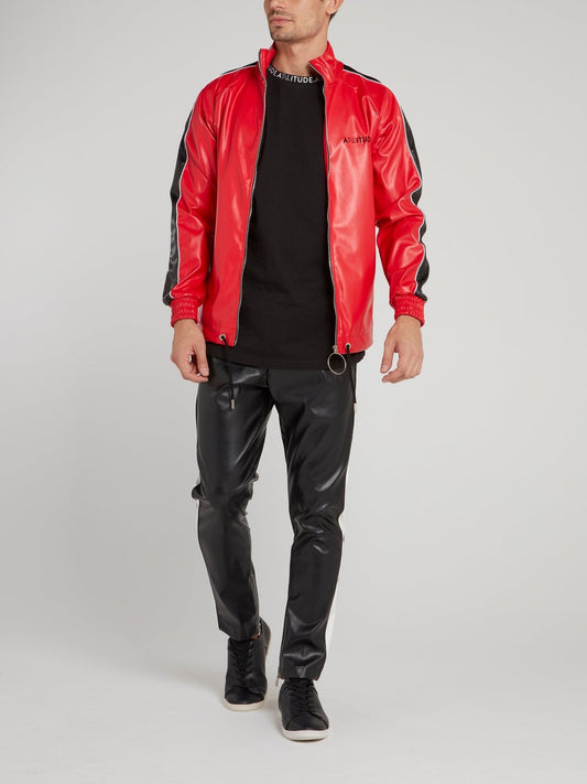 Red High Neck Leather Jacket