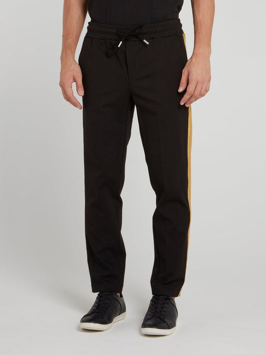 Gold Glitter Taped Black Drawstring Pants
