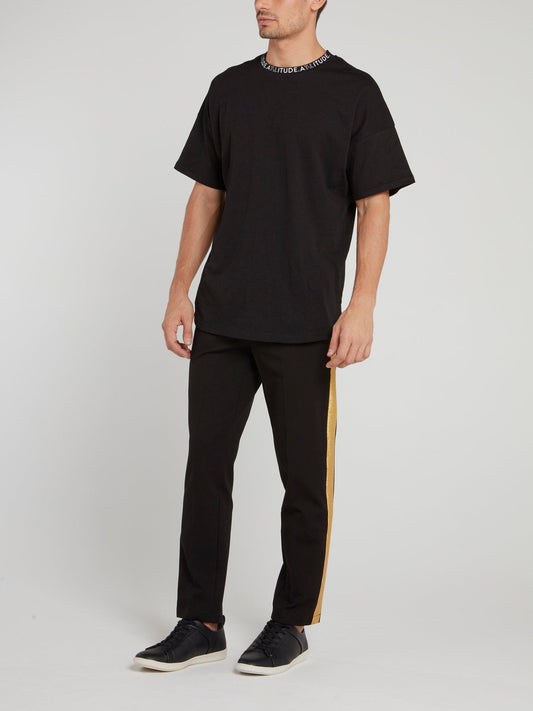 Gold Glitter Taped Black Drawstring Pants