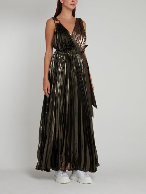 Metallic Surplice Maxi Dress