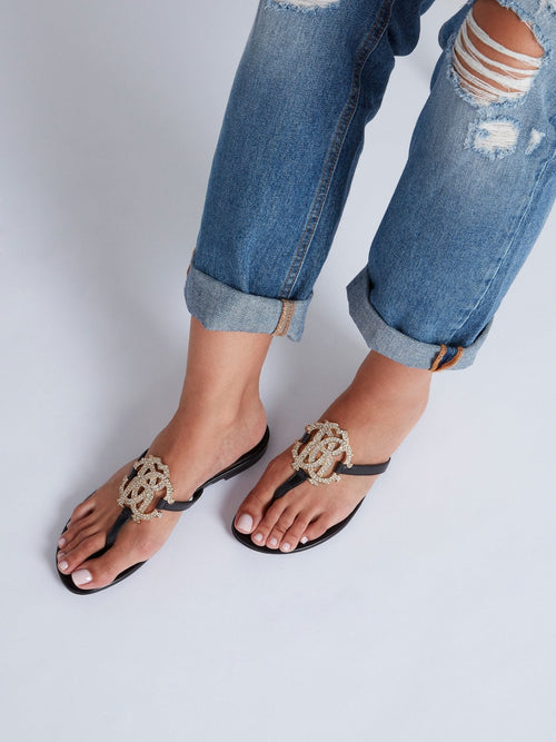 Studded Logo Flat Sandals