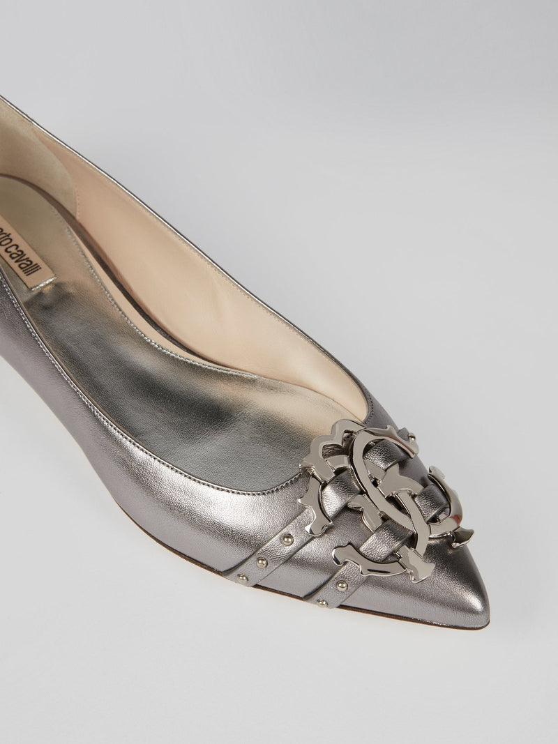 Metallic Monogram Leather Flats