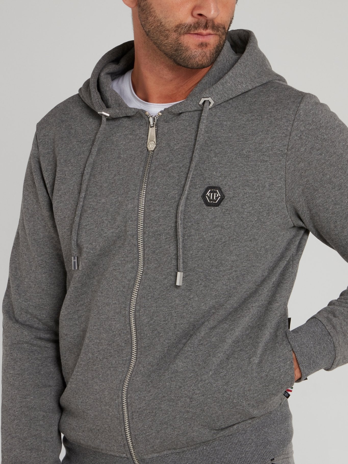 Grey Studded Skull Hoodie Sweatshirt