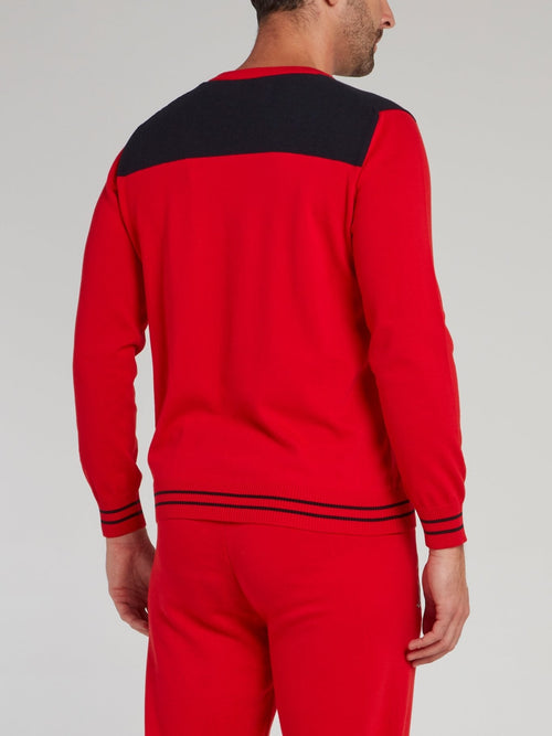 Red Yoke Logo Knitted Sweater