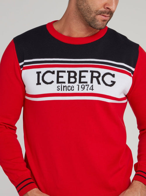 Red Yoke Logo Knitted Sweater