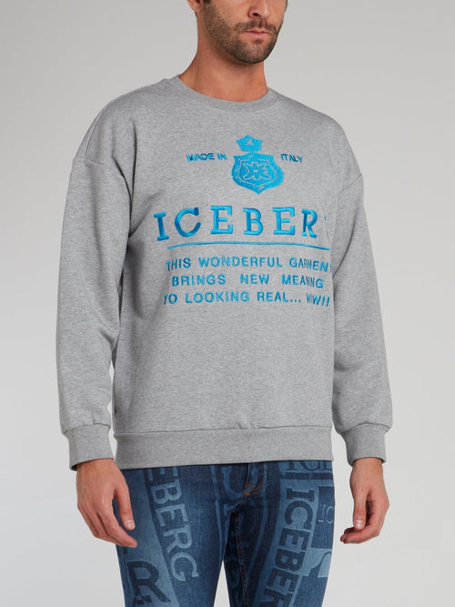 Grey with Blue Logo Embroidered Sweatshirt