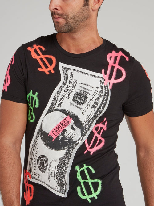 Black Dollar Skull Print T-Shirt