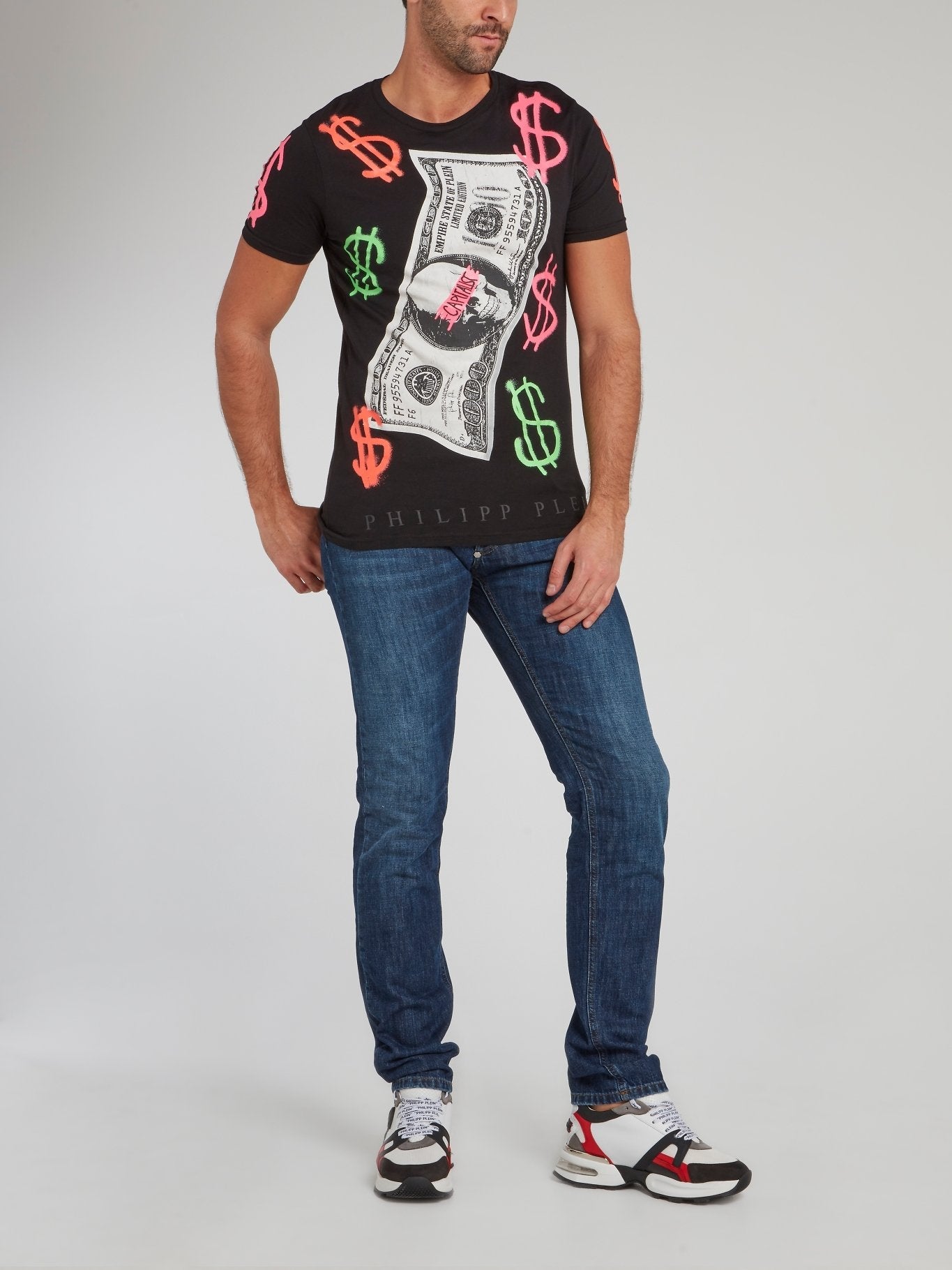 Black Dollar Skull Print T-Shirt