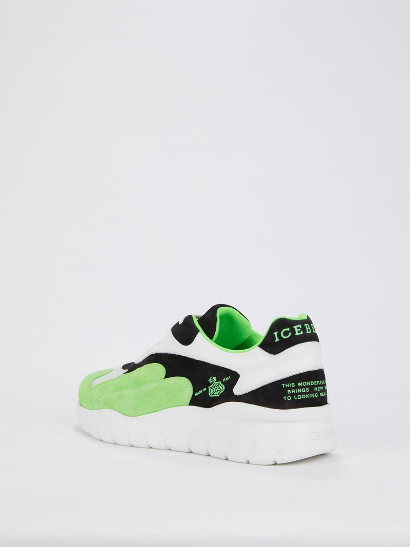 Green Suede Panel Platform Sneakers