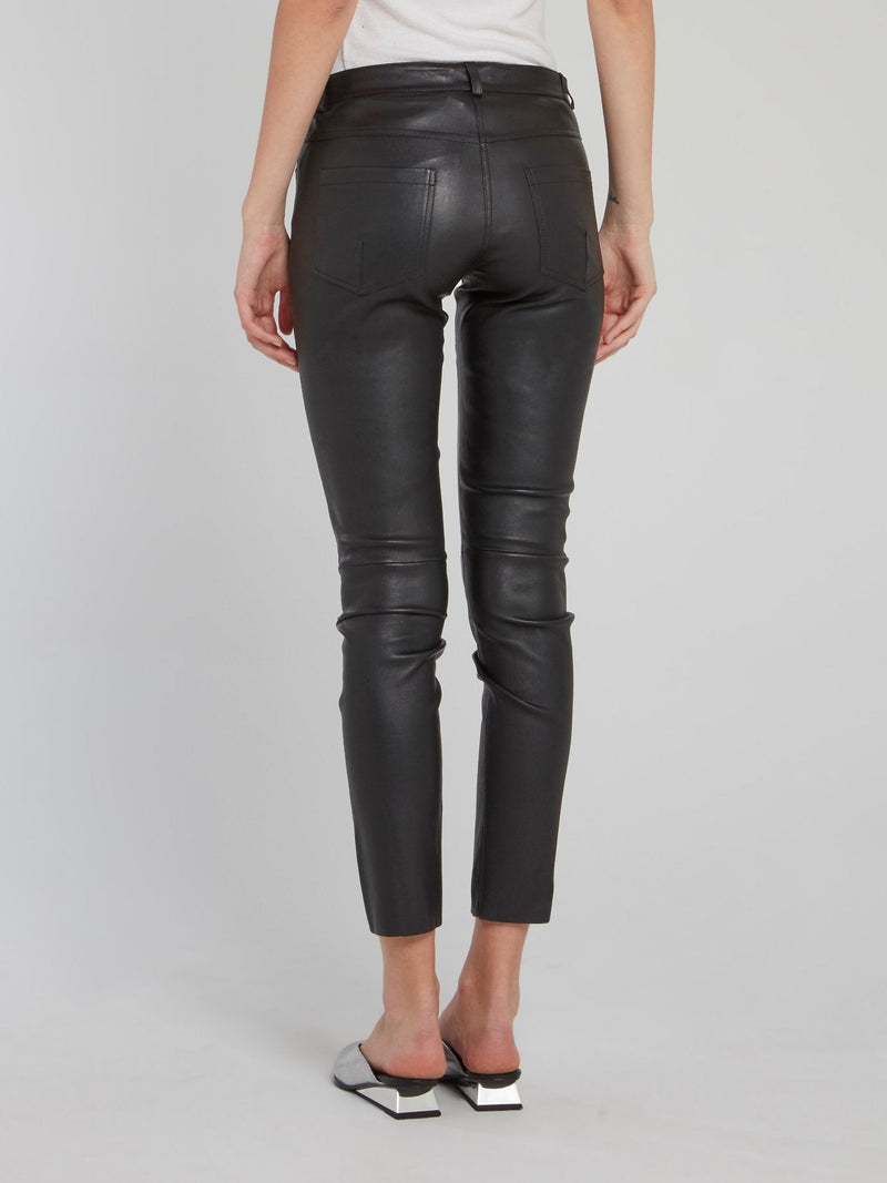 Black Cropped Leather Trousers