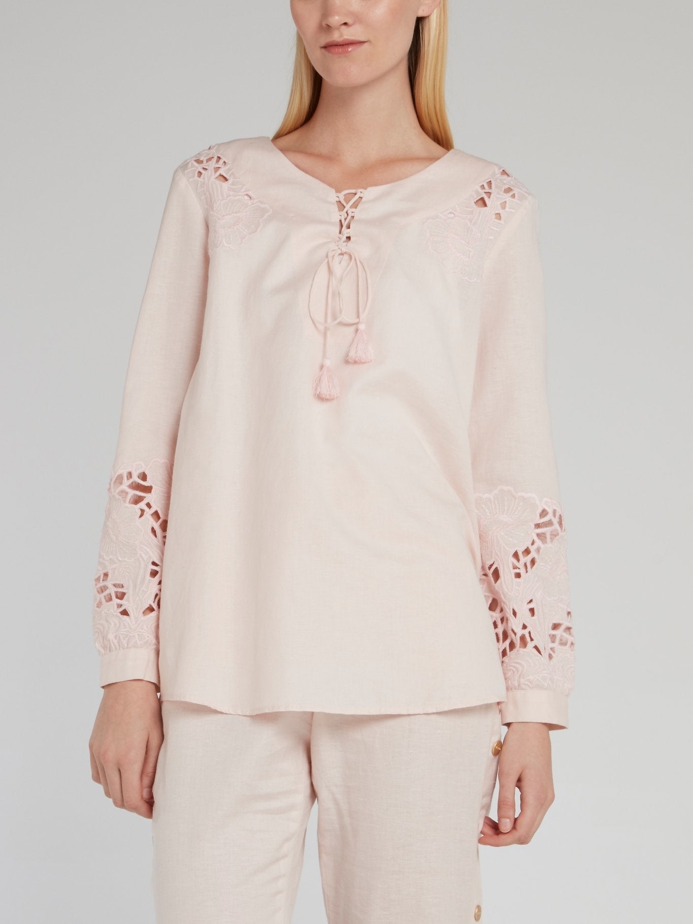 Pink Embroidered Linen Shirt