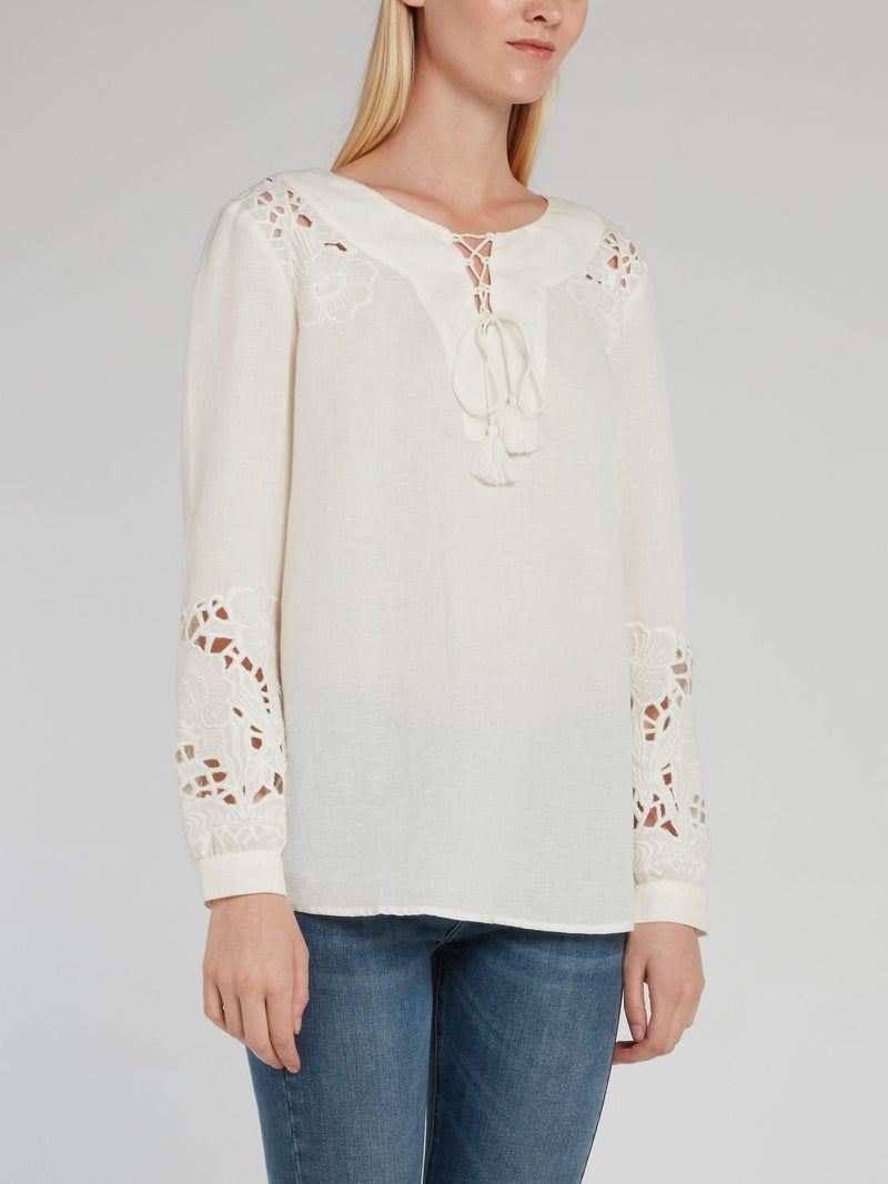 White Embroidered Linen Shirt