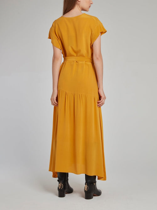 Amber Flounce Silk Dress