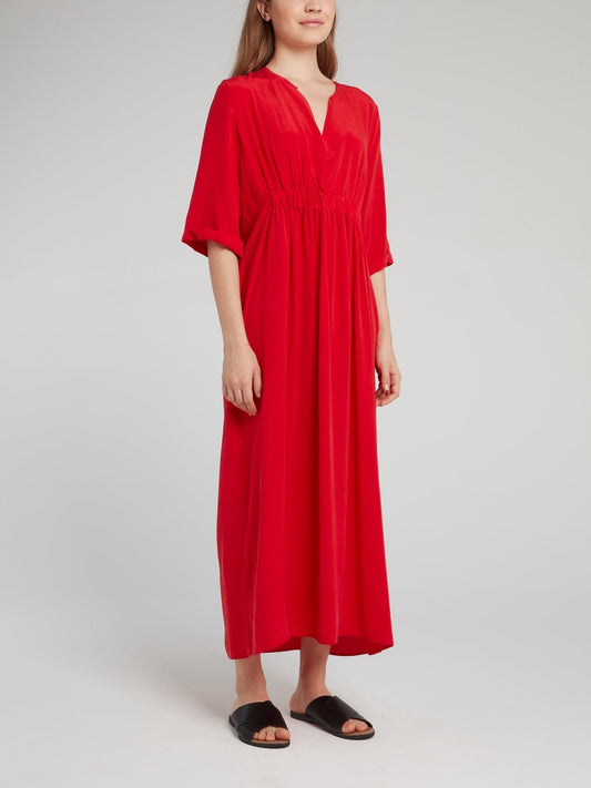 Red Ruched Maxi Dress