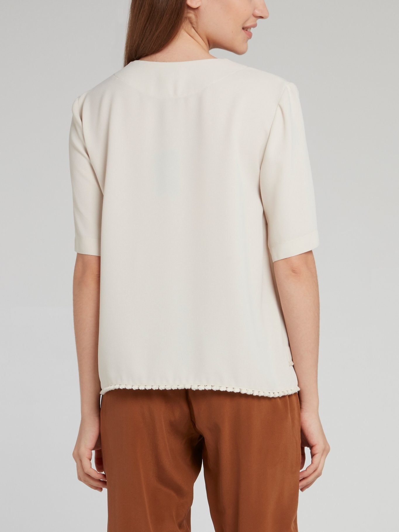 Beige V-Neck Half Sleeve Top