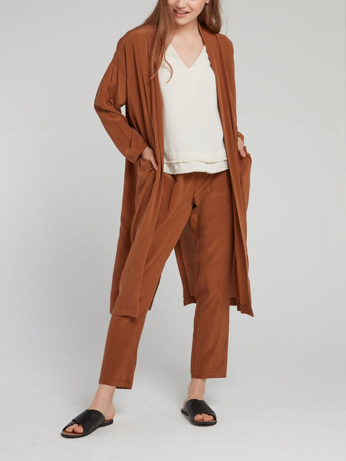 Brown Cropped Tapered Pants