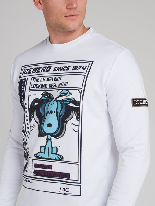 Snoopy White Cotton Sweatshirt