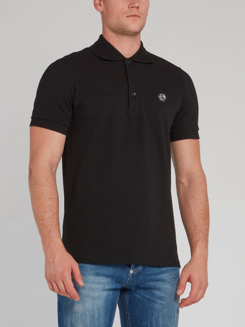 Black Rear Skull Printed Polo Shirt